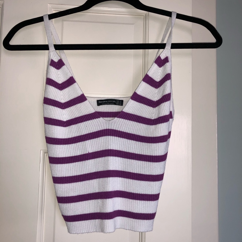 Bershka White and Purple Knit Crop Top